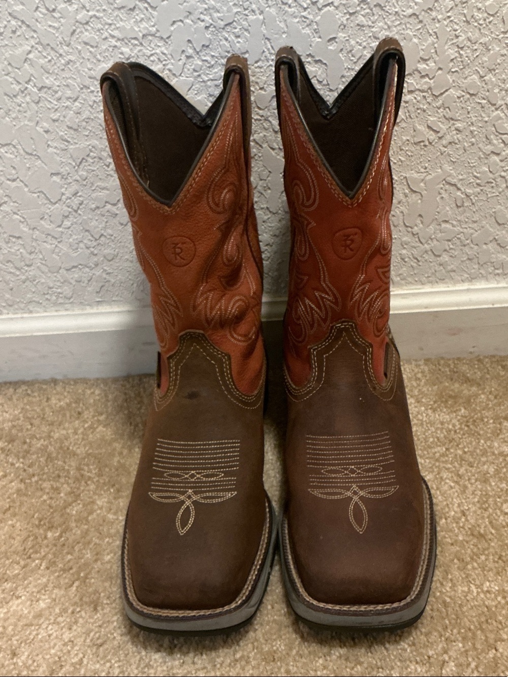 Tony Lama Brown and Rust Leather Cowboy Boots